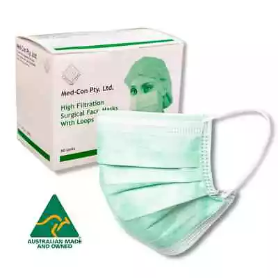 Med-Con Level 3 Medical Surgical Disposable Face Mask 50Pcs - Australian Made • $10