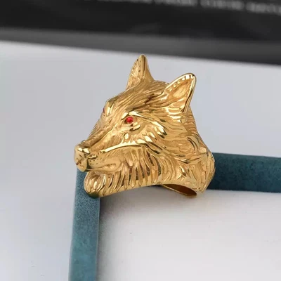 $35 • Buy Animal Wolf Domineering Stainless Steel Men’s Ring Red Eyes Gold Color