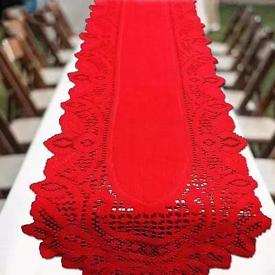 Waterproof Lace Table Runner White & Red Christmas Silent Night Mantle Scarfs US • $11.21