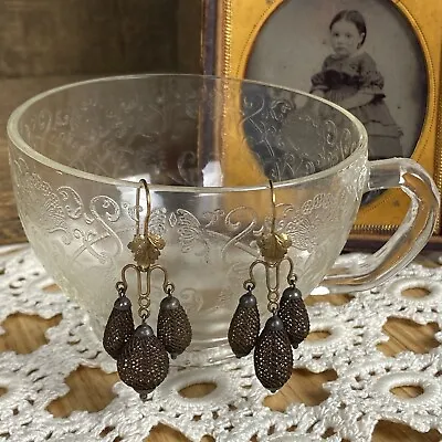 Antique Victorian Hair Jewelry Earrings Dangle Hair Work Mourning? • $295