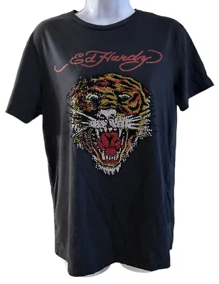 Ed Hardy Tee Men's Sz S Rhinestone Tiger Graphic Crewneck Shirt Cotton Polyester • $21