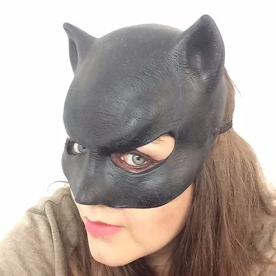 Ladies Black Cat Mask Halloween Fancy Dress Panther Latex Costume For Catwoman • £9.99