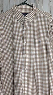 Vineyard Vines Tucker Fit XL Shirt Button Up Long Sleeve Tan White Gingham • $18.99