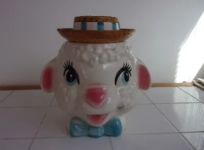 Vintage Metlox Poppytrail Lamb Head Cookie Jar Bow Tie Straw Hat Ceramic W/sound • $200