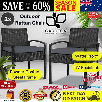 $174.48 • Buy Gardeon Outdoor Furniture Dining Chairs Wicker Garden Patio Cushion Black X2 AU