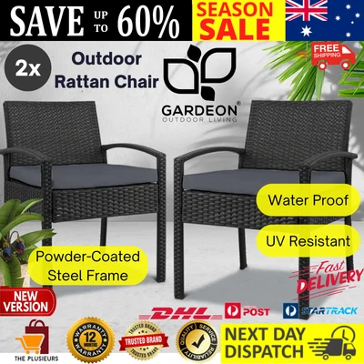 $174.48 • Buy Gardeon Outdoor Furniture Dining Chairs Wicker Garden Patio Cushion Black X2 AU