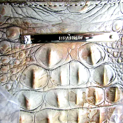 Brahmin Riesling Medium Lena Marbled Taupe Gray Tan Gold Leather Tote Handbag • $249.95
