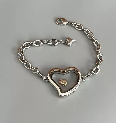 Silver Tone Clear Heart-Floating Charm Holder-Locket-Bracelet 8.5”-Smaller • $3.99