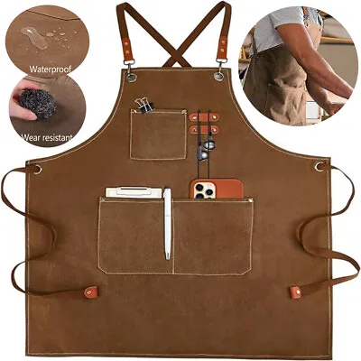 Waxed Canvas Tool Work Shop Apron Heavy Duty Woodworking Unisex Chef With Pocket • £5.69