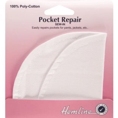 £3.85 • Buy Hemline 23 X 15cm Sew In Pocket Repair White Trouser, Jacket Long