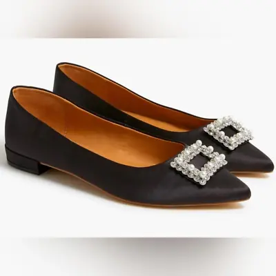 J.Crew Factory Womens Size 8.5 Pointy Toe Black Flats With Crystal Buckle • $80