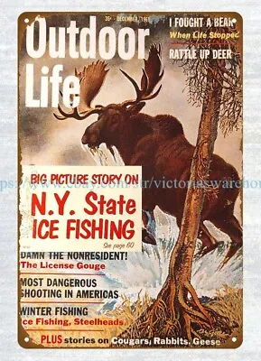 1961 OUTDOOR LIFE Moose Hunting Metal Tin Sign Living Wall Decor • $18.99