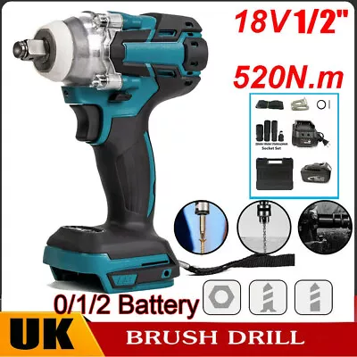 18V 1/2  Cordless Brushless Impact Wrench 520N.m Replace For Makita Battery KIT • £42.99