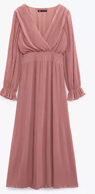 Zara Bnwt Pleated Midi Dress Size S Mid Pink • £24.99
