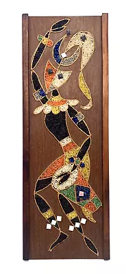 Rare Vintage MCM Gravel Art On Wood: Dancer With Conga Drum And Tile Accents • $43