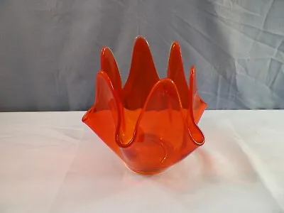 Viking Orange Glass 6 Finger Prong Swung Handkerchief Bowl Vase Candy Dish • $34.99