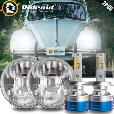 7 Round Glass Clear Lens Headlights H6024+100W H4 LED Bulb Hi-Low For VW Beetle • $89.99