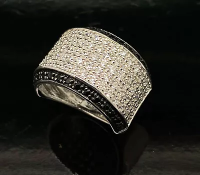 Solid Sterling Silver 925RhodiumCubic Zirconia & Black Micro Pave  Cocktail Ring • $139