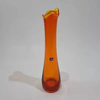 Vintage Viking Epic 14  Midcentury Modern Orange Swung Glass Vase Original Stick • $89.88