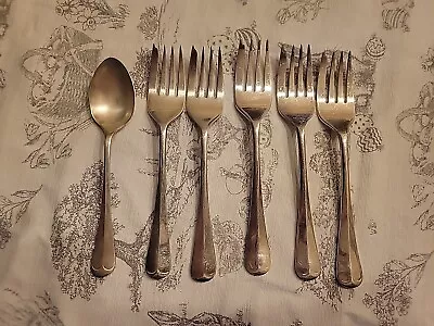 6 Pc Rattail Epns A1 Sheffield England 5 Salad Forks 1 Teaspoon  • $19.99