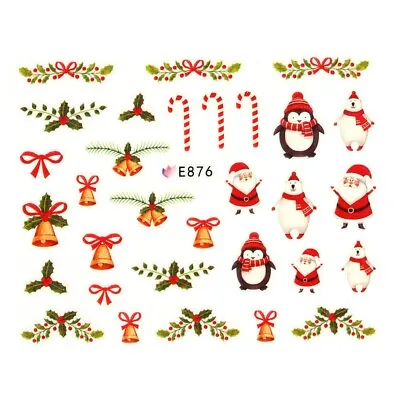 Christmas Nail Art Stickers Decals Santa Candy Cane Holly Bows Bells (E876) • $2.42