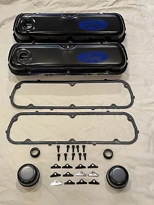 Ford SB 289 302 351 Windsor Steel Valve Covers Ford Blue Logo 62-85 Dress Up Kit • $94.11