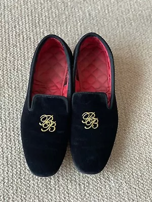 BROOKS BROTHERS Peal & Co Black Velvet Smoking Loafers Slipper US Size 8 • £80