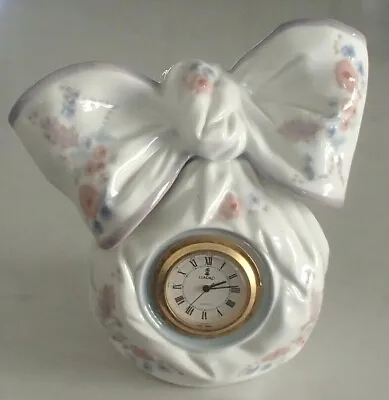 Lladro 5970  Bow Clock  Working Clock Wrapped In A  Floral Bow  - MWOB RV$345 • $124.95
