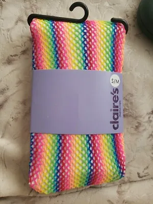 Claire's Rainbow Fishnet Tights  Striped Design  S/M  ⭐️New⭐️ • £6.99