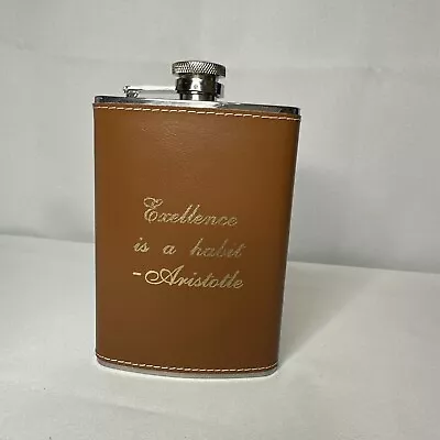 Visol Leather Wrapped Stainless Steel 8oz Hip Flask -  “Excellence Is A Habit” • $11.99