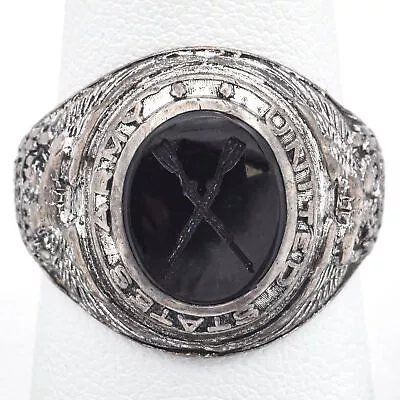 Vintage Sterling Silver Black Onyx United States Army Ring Size 9 • $149
