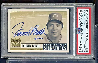 Johnny Bench 1999 Epic Signatures Gold Autograph #/100 PSA 6/10 Cincinnati Reds • $284.99