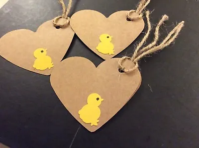 10 Easter  kraft Heart Gift Tags With Chick  design • £1.50