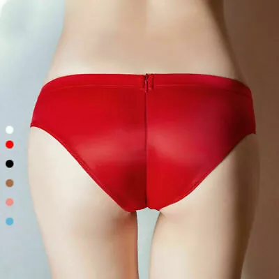 Women Zip Open Crotch Panties See Through Briefs Shiny Glossy Underwear Lingerie • £6.47