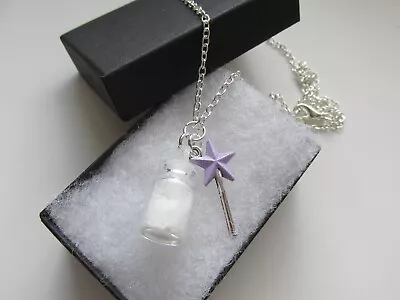 Handmade Pretty Lilac Tinkerbell Fairy Dust Make A Wish Glass Jar Chain Necklace • £4.99