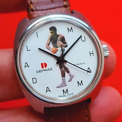 Depraz Muhammad Ali Watch Vintage Rare Boxing Dial Mechanical 547 Mens Swiss • $258.41