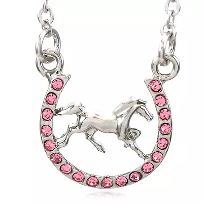 Pink Horse Mustang Pony Horseshoe Necklace Pendant Good Luck Charm Cowboy Z1 • $10.99