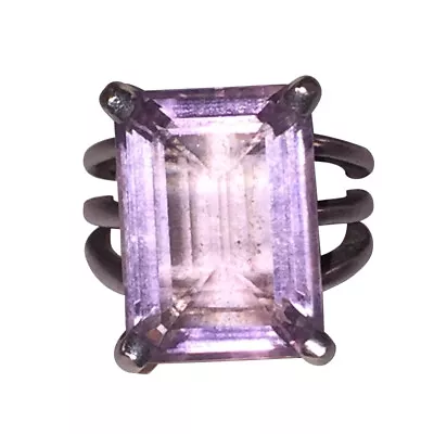 Massive Emerald Cut Amethyst Sterling Silver Cocktail Ring • $360