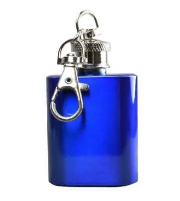 1oz Blue Mini Hip Flask Key Ring.WeddingsBirthdays.FREE ENGRAVING • £6.70