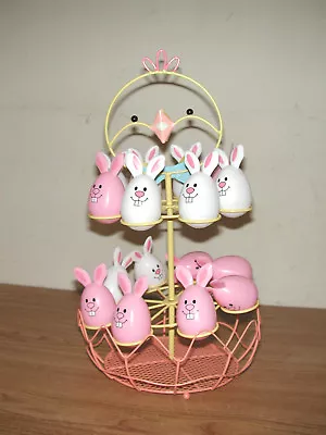 Easter Egg Holder Display Carousel Metal Stand With 16 Easter Bunny Egg Cups • $9.50
