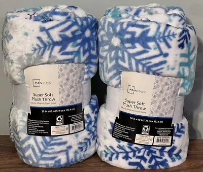 (2) New Mainstays Super Soft Plush Throw Blankets 50  X 60  Snowflakes • $16