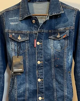 Dsquared2 Jeans Jacket Destroyed Paint Effect Classic Denim M/L 50 • $987