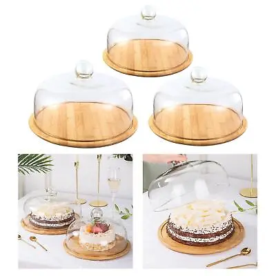 Glass Cover Serving Tray Platter Wooden Storage Cake Stand Bread Fruit With Dome • £36.14