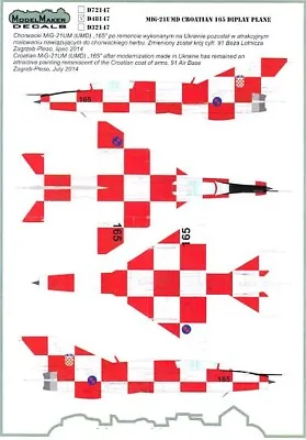 Model Maker Decals 1/48 MIKOYAN MiG-21 UMD CROATIAN 165 DISPLAY PLANE • $6.99