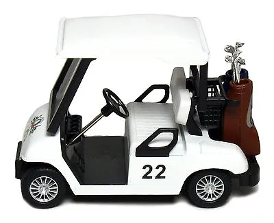 New 4.5  Kinsfun Golf Cart W/ Clubs Diecast Metal Model Caddy Toy Car White Logo • $8.49