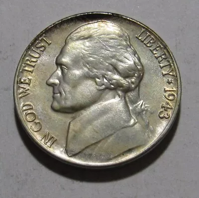 1943 D (Silver) Jefferson Nickel - AU+/BU Condition / NICE Steps - 25SA-2 • $1.30