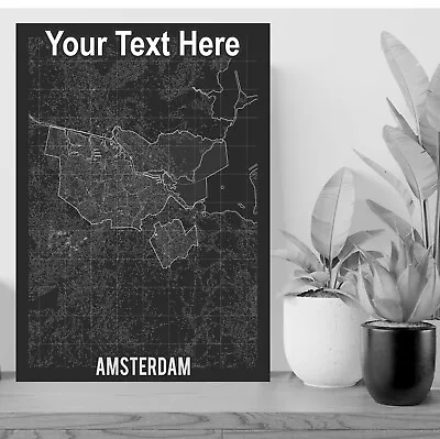£4 • Buy Custom City Map AMSTERDAM Personalised Large Poster Art Print Gift 