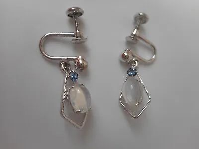 Vtg Van Dell Sterling Silver Moonstone? Blue Stone Screw Back Dangle Earrings • $25