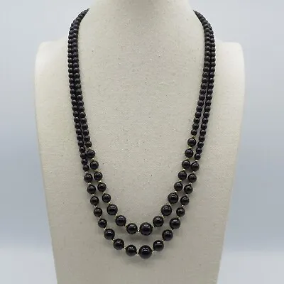 VTG Japan Black Graduated Bead Necklace 25  Lightweight Bead Multi Strands • $13.49