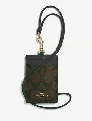 Coach ID Lanyard Name Tag Signature Canvas/Leather Brown/Black - F63274 NWT • $79.28
